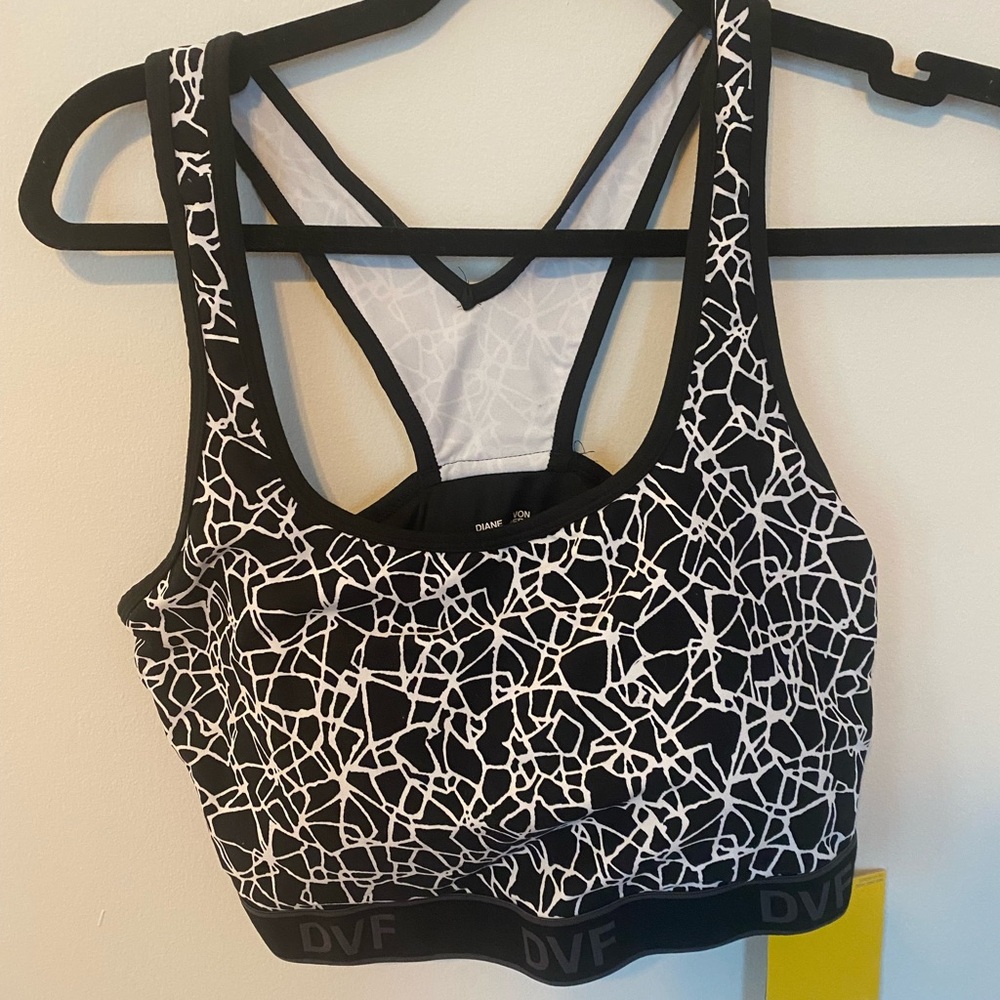 Diane Von Furstenberg Women's Black and White Sports Bra SZ L NWT